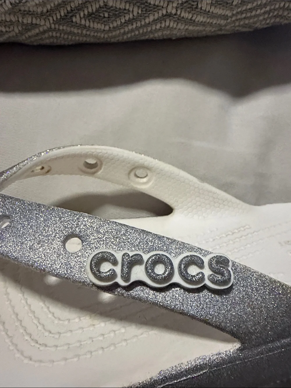 CROCS Women’s Glitter Platform Flip Flops - White/Silver